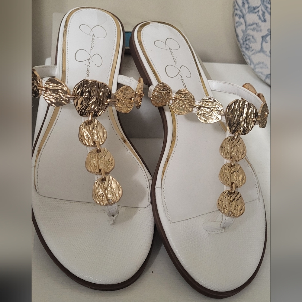 Jessica Simpson Gold and White Women's Sandals